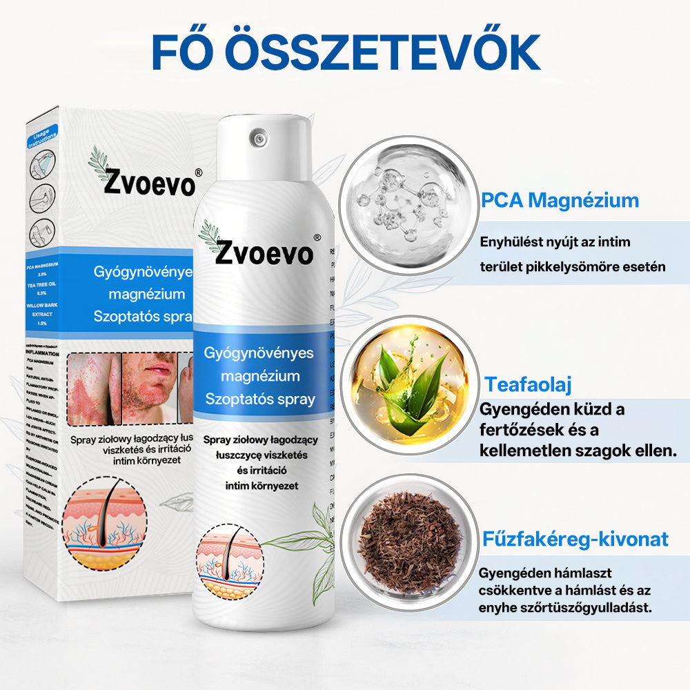 ✅ Hivatalos bolt: Zvoevo® Magnéziumos gyógynövényes spray pikkelysömörre ⚕️ MHRA tanúsítvánnyal (enyhíti a pikkelysömört, ekcémát, kezeli pattanásokat, szemölcsöket, javítja bakteriális fertőzéseket)